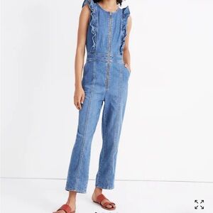 Madewell Denim Ruffle Sleeve Zip Front Jean Jumpsuit Size Womens Sz 0